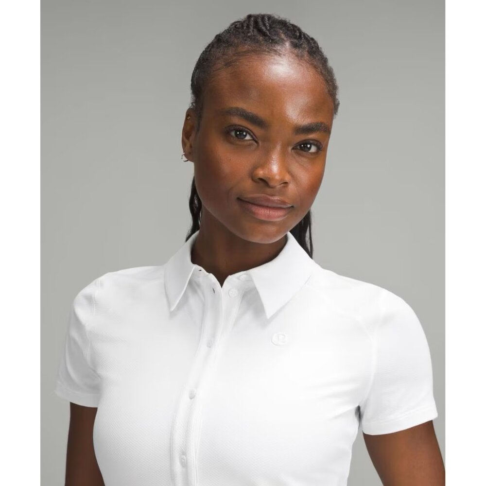 LULULEMON White Quick Dry Short-Sleeve Polo Shirt Women's Size 4 Small Collared